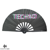 Fächer Techno-XL Handfächer-Hand Fan - Handfächer UV Glow mit leicht grünem Schimmer- Das Must-Have Accessoires für Techno Rave Festivals Club – faltbar, groß, Bambus Holz Schwarz