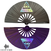 Rave Techno Fächer- Handfächer Schwarz mit grünlich schimmerndem Stoff UV Glow– Leuchtet im Dunkeln- Accessoires für Festival Rave EDM Party Club