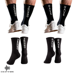 2 Paar Rave Techno Socken Unisex – Techno Festival Socken für Damen & Herren – Bequeme Baumwoll-Tennissocken als Outfit Accessoire für Club & EDM Party